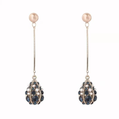 Korean style luxury handmade water drop drill ball S925 silver round bead earrings temperament joker unacceptable studs