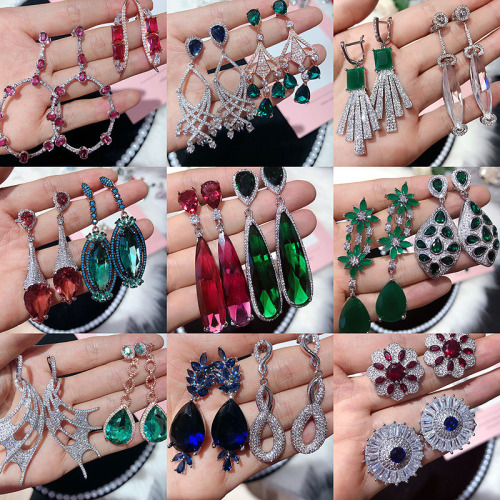 All Are Gorgeous Color Zirconium 3a Grade Zircon Micro-Inlaid Electroplated 18K Gold Earrings Jewelry Heavy Industry Earrings Wholesale