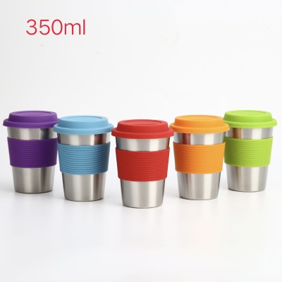 304 Stainless Steel Beer Jar Single Layer Cup with Straw Silicone Cover Silica Gel Cup Cover Pint Glass 12Oz