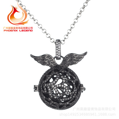 5. Protect color electroplate cast copper wax set hollow angel wing, magic box incense, user necklace pendant wholesale jewelry