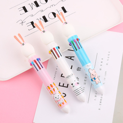 New cartoon rabbit 10 color ball pen creative stationery South Korea learning office supplies wholesale prizes