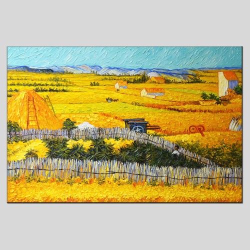 factory direct sales european and american modern minimalist van gogh wheat field semi-hand painted oil painting living room sofa background wall bedroom hanging painting