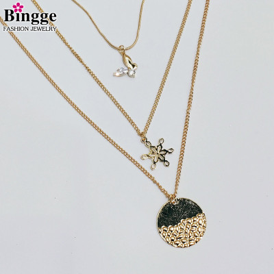 2019 new multi-layered multiple necklace simple butterfly snowflake pendant web celebrity all-match female manufacturers direct sales