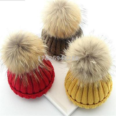 Manufacturers direct reinforced raccoon hair wool newborn baby cap a quick sale