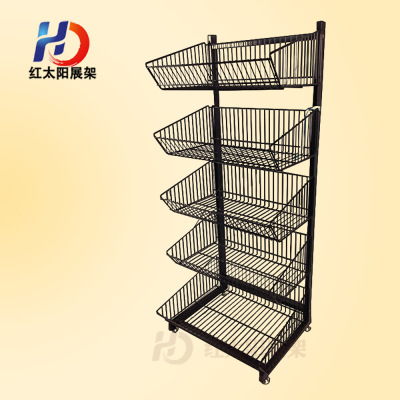 1 Factory Direct Sales Red Sun Custom Supermarket Slope Wire Basket Metal Black Spray Paint Bread Cage Four Layers Slope Wire Basket