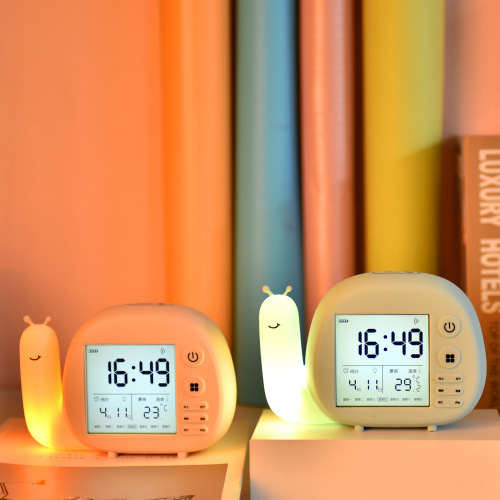New Small Snail Night Light Alarm Clock Creative Children Gift Multifunctional Intelligent Digital silicone Bedside Small Alarm Clock