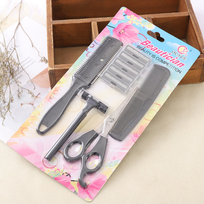 Supply two-sided knife hair cutting comb + flat comb knife head, 5 pieces of scissors set hair tools wholesale