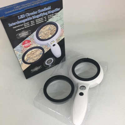 6902-8l double lens can be changed for high power senior reading hand magnifier folding LED magnifier