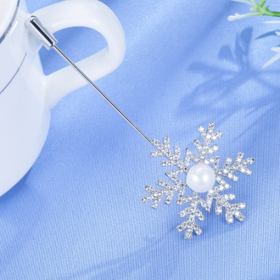 2016 New Zircon Snowflake Pin-Type Straight Brooch Women's Korean-Style Elegant Corsage Clothing Factory Direct Sales