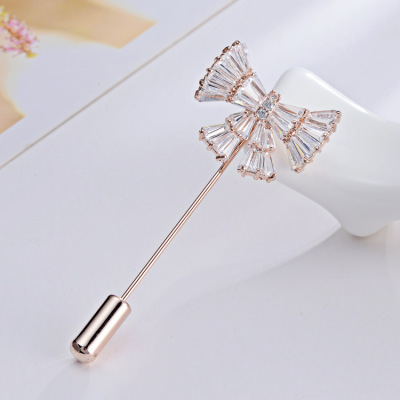 Pin-Type Straight Bar Brooch 2016 Korean Style Zircon Bowknot Exquisite Corsage Suit Sweater Clothing Brooch Temperament Female