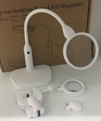 New type 7763 desk clip fixed multi-functional 120MM lens with 6 LED reading lighting magnifier