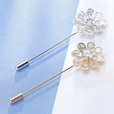 2016 New Korean Style Zircon Flower Pin-Type Straight Bar Brooch Brooch Female Elegant Corsage Clothing Factory Direct Sales