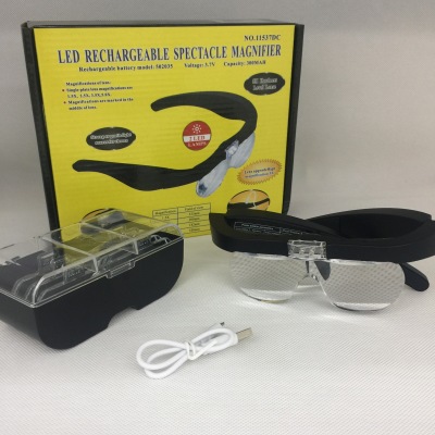 New type with lamp charging glasses type four sets of times high definition lens reading maintenance wear magnifier