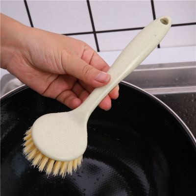 Kitchen cleaning and dishwashing brush can be hung with no oil long handle solution cleaning brush wheat straw washing dishes washing pan brush