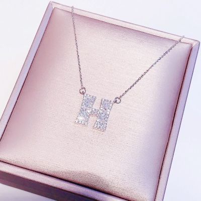 Letter H Silver Jewelry S925 Entire Sterling Silver Necklace Female Clavicle Chain Simple Graceful Short Chain Fashion All-Match Gift