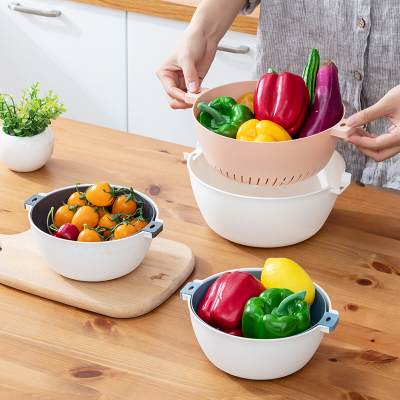 Double-deck plastic vegetable basin asphalt basket kitchen wash vegetable basket fruit bowl household asphalt screen