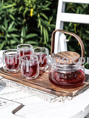 Simple flower teacup set with glass flower teapot domestic fruit teapot candle heat-resistant British glass teapot