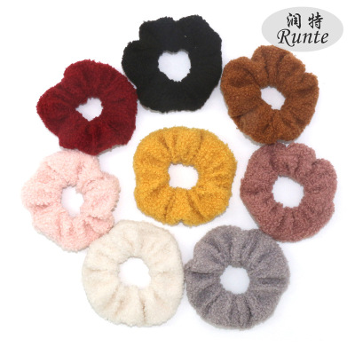 Autumn and winter new Korean version of lamb dovetail ring pure color plush large intestine dovetail ring European and American women hair ring headwear wholesale
