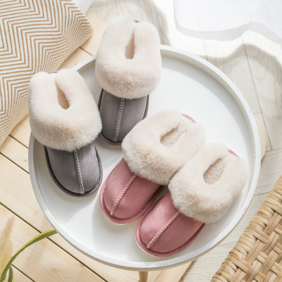2020 Cotton Slippers Shoes Women's Winter New Plush Couple Cotton Slippers Interior Home Thick Bottom and Warm Keeping Deerskin Velvet Cotton Slippers Shoes