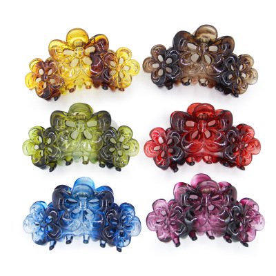 Popular Large Three Flowers Hair Jaw Clip Bath Hair Claws Adult Shark Clip Ponytail Hairpin Hair Accessories Constantly