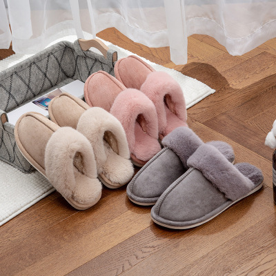 New Style for Autumn and Winter Warm Couple's Cotton Slippers Non-Slip Thick Bottom Home Plush Cotton Slippers Solid Color Suede Soft Bottom Slippers