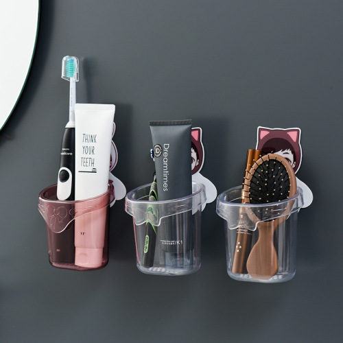 Toilet Toothbrush Cup Toothbrush Holder Household Punch-Free Seamless Storage Rack Bathroom Toiletries Storage Rack