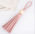 Handmade DIY PU leather fringe lovely simple wood leather litchi key chain pendant