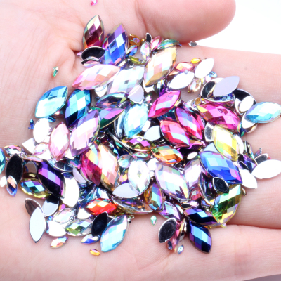 Marquise Earth Facets 7g Mix 6 Size 600pcs Glitter Glue On Acrylic Rhinestones 3D Nail Art Strass Loose Beads Jewelry 