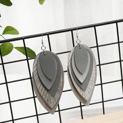 Creative New Multi-Layer Leaf Earrings Korean Style Temperamental Long Pendant Fresh Leaf Earrings for Women Simple All-Matching