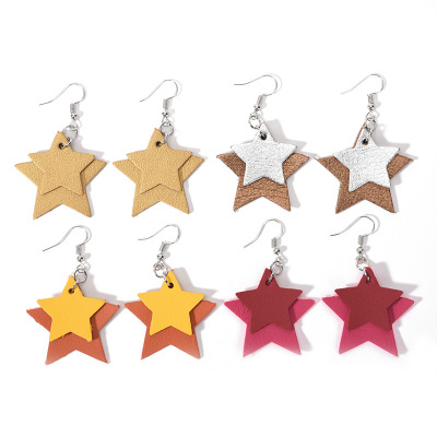 Korean Style Double-Layer Pentagram Earrings New Star Two-Tone Ear Buckle for Girls Graceful Personality Ear Clips Earrings Wholesale