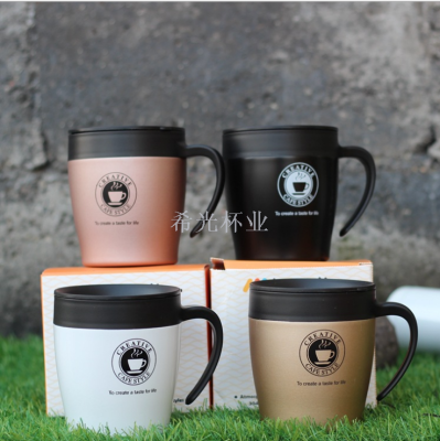 New Stainless Steel Fashion Slide Coffee Vacuum Water Cup Handle Coffee Mug Wholesale Custom Logo