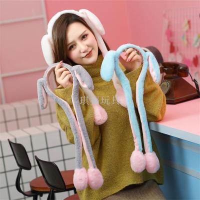 Spring and autumn edition of han douyin with plush rabbit hat creative light ear will move light cap parent-child cap