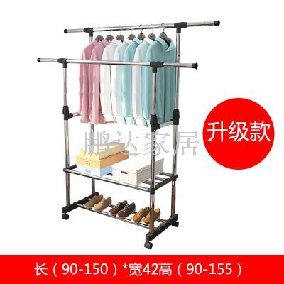 Clothes rack floor - to - floor rod simple household stainless steel folding balcony telescopic clothes rack indoor rack