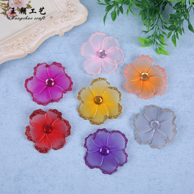 Color edge powder sixfold silk flower 6cm imitation handmade accessories to sample custom wholesale