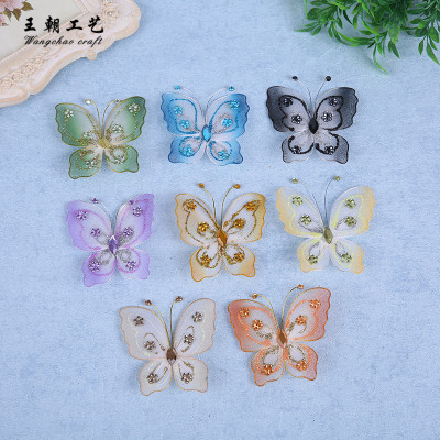 Manufacturer supplies 7.5cm imitation butterfly leaving with plum blossom bright powder color butterfly accessories wholesale
