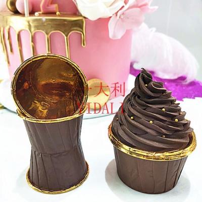 Factory direct sales New design  Roll cup Professional baking Cake paper cup PET material gold  Brown Crimping cup