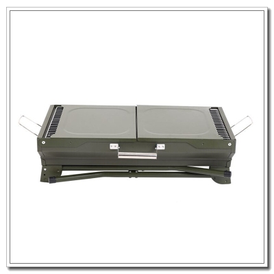 Portable folding grill for outdoor cookout single soldier grill