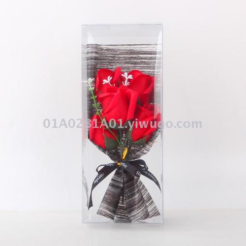 spot batch pvc transparent boxed 5 artificial roses bouquet valentine‘s day mother‘s day shopping mall business activity gifts
