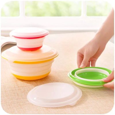 Portable outdoor silicone folding bowl three-piece folding cup frosted solid color folding tableware expansion bowl travel bowl