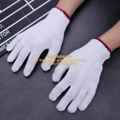 Work gloves 600g seven-needle bleach cotton gloves labor protection gloves wear - resistant lamp shade cotton hand protective gloves