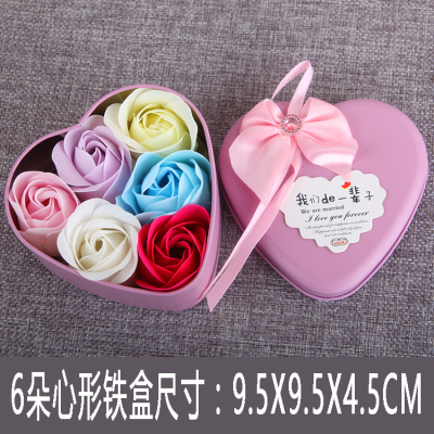 Heart shaped tin box 6 imitation soap rose Christmas valentine's day foreign trade factory direct wedding mall wholesale