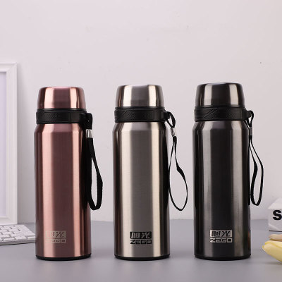 Large Capacity Thermos Cup Stainless Steel Straight Body Bottle Outdoor Travel Bullet Rope Holding Business Office Cup Factory Direct Sales