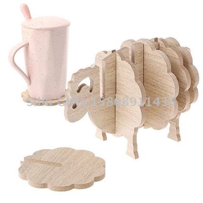 Slingift 3D Sheep Shaped Cup Mug Mat Wood Coasters Home Decor Non-slip Table Coffee Insulated Pad