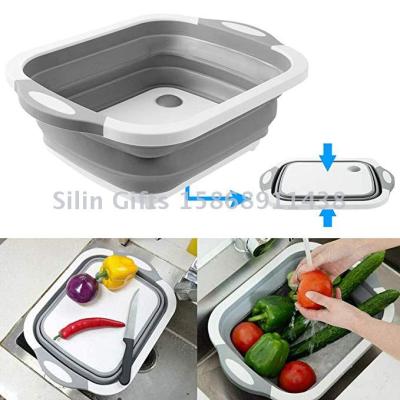 ollapsible Dish Tub Cutting Board Chopping Slicing Washing Bowl with Own Plug for Drainage Kitchen Gadget