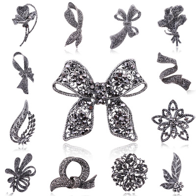 Cross-border brooch retro brooch antique silver bright black diamond brooch Europe and the United States hot-selling clothing with wholesale spot supply