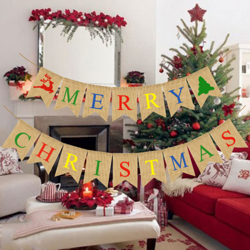 holiday party supplies christmas party decoration fishtail flag reindeer christmas tree colorful linen swallowtail flag