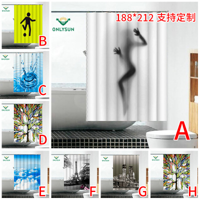 Factory Customized Digital Printing Shower Curtain Bathroom Waterproof Polyester Hanging Curtain Creative Pattern Bathroom Hanging Cloth Wholesale