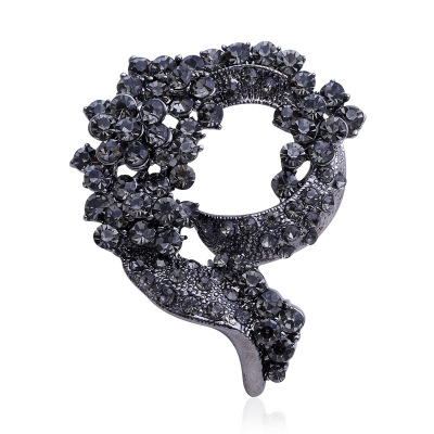 High grade retro gun black full diamond flower brooch lady brooch accessories wholesale Europe and the United States
