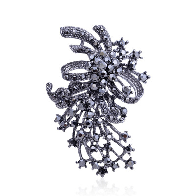High grade retro gun black full diamond flower brooch lady brooch accessories wholesale Europe and the United States