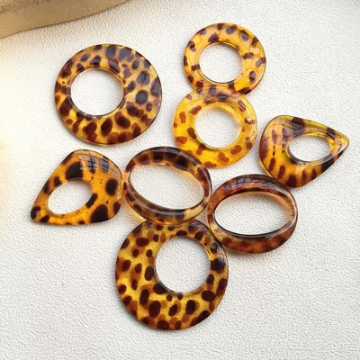 Translucent Geometric Round Oval Leopard Print Resin Accessories DIY Handmade Earrings Headdress Material Amber Accessories